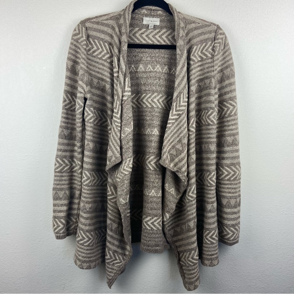 Lucky Brand Aztec print open front waterfall cardigan‎ 100% cotton size small